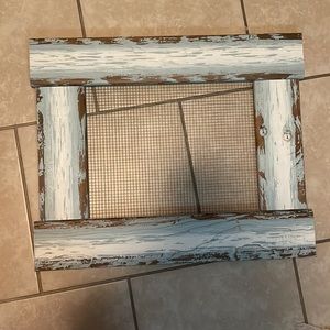 Blue wood with chicken wire decor piece